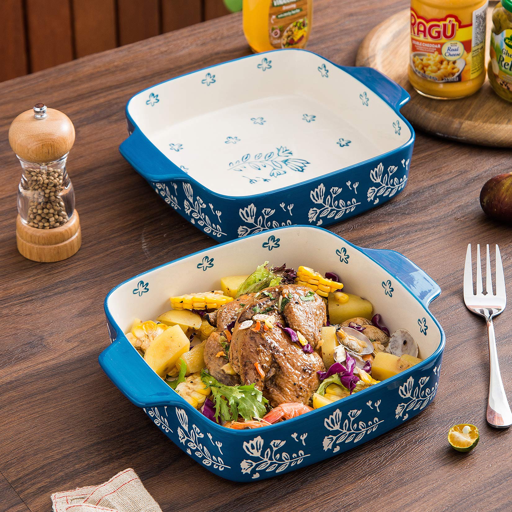 Wisenvoy Baking Dish 9X9 Baking Pan Ceramic Brownie Pan Casserole Dish 2-Pecs Lasagna Pan Square Bakeware Sets Dish Pan